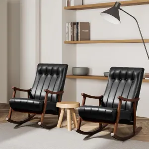 AVAWING 2PCS Upholstered Rocking Chair, Modern Glider Rocker with PU Padded Seat, Accent Rocking Chair for Living Room, Bedroom & Nursery, Wooden High Back Armchair,PU, Black