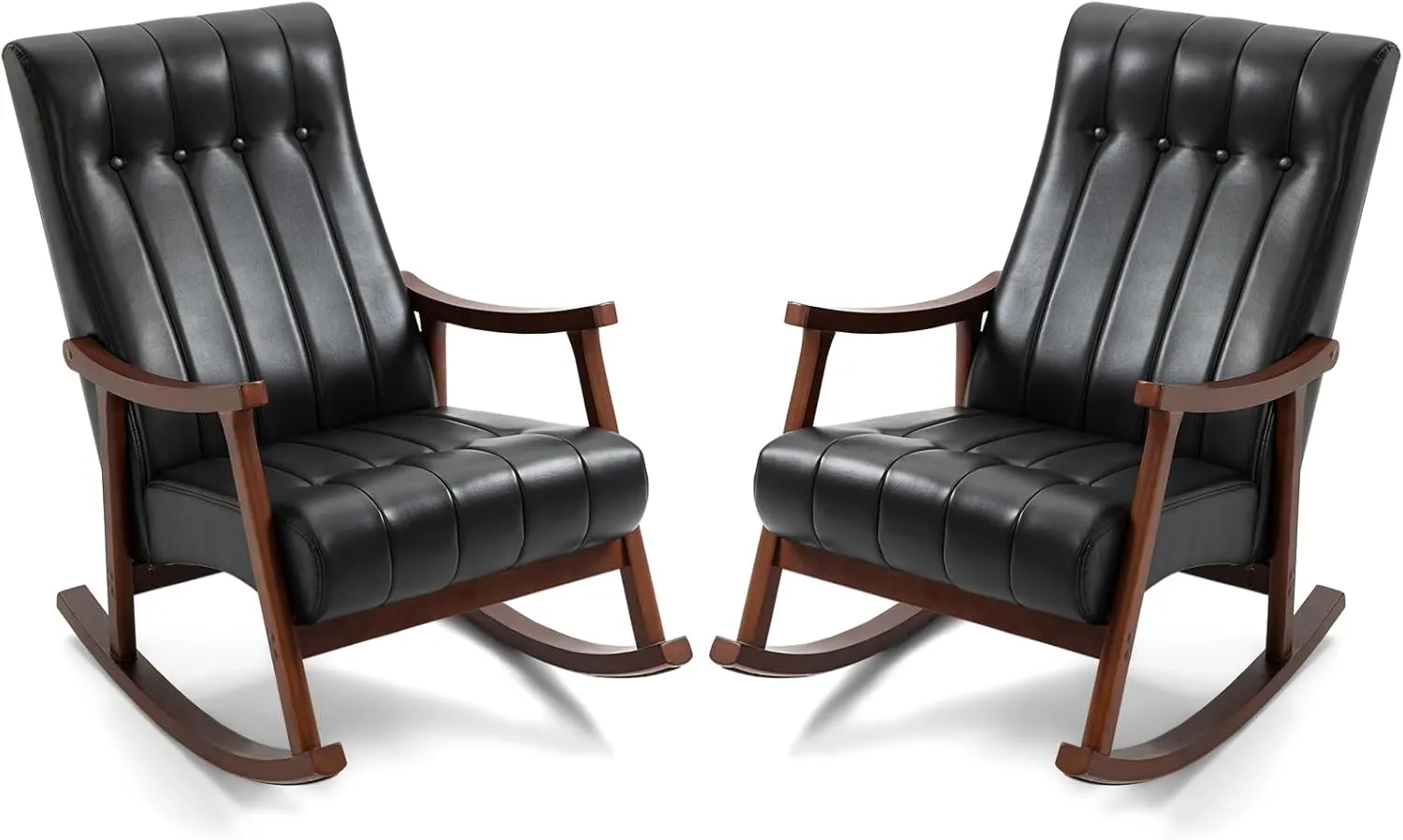 AVAWING 2PCS Upholstered Rocking Chair, Modern Glider Rocker with PU Padded Seat, Accent Rocking Chair for Living Room, Bedroom & Nursery, Wooden High Back Armchair,PU, Black