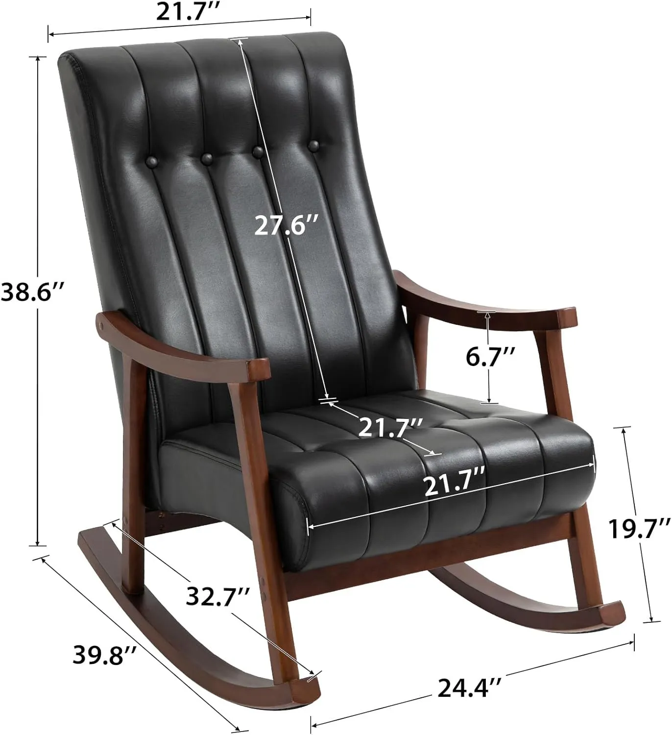 AVAWING 2PCS Upholstered Rocking Chair, Modern Glider Rocker with PU Padded Seat, Accent Rocking Chair for Living Room, Bedroom & Nursery, Wooden High Back Armchair,PU, Black