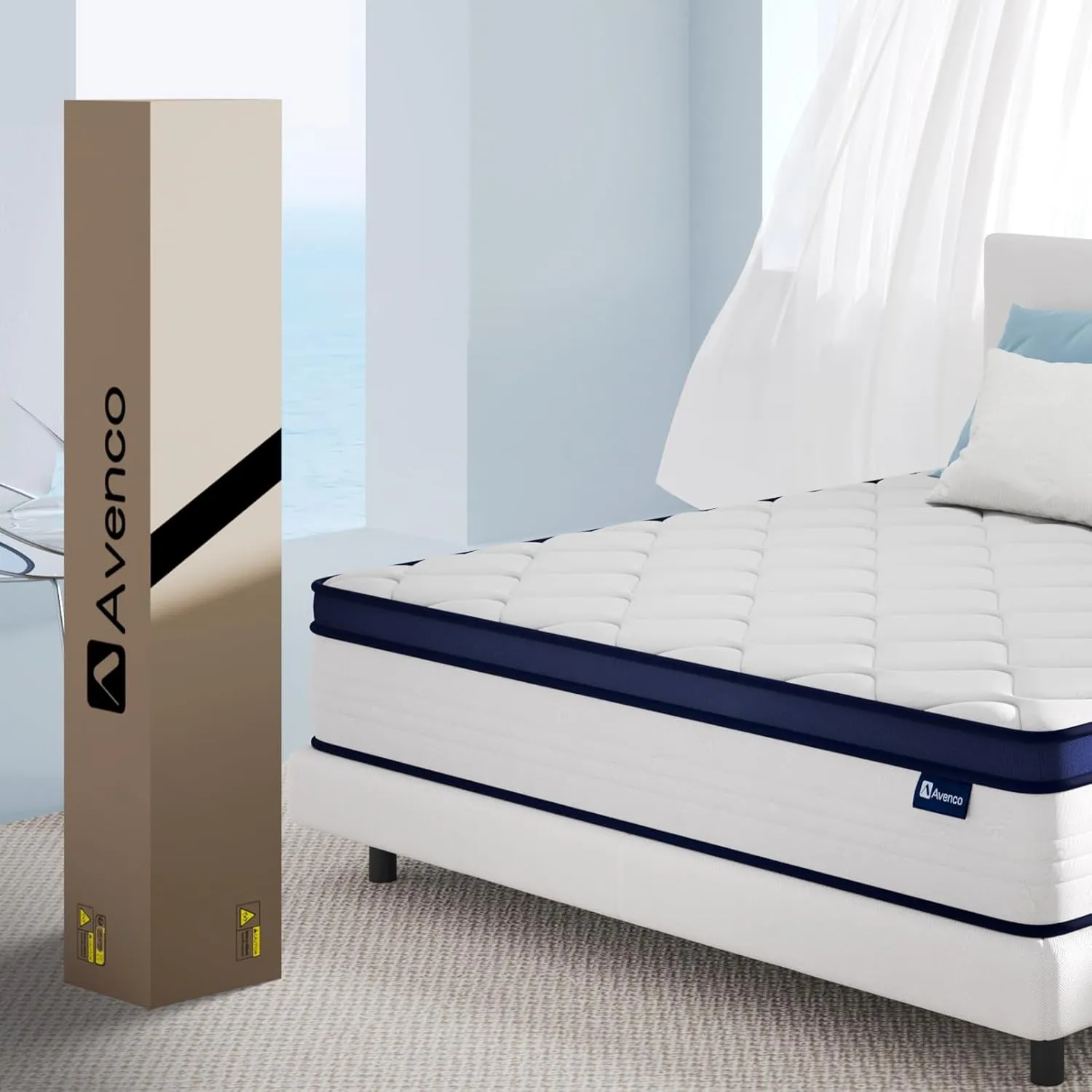 Avenco Full Size Mattress, 10 Inch Full Mattresses, Individual Pocket Spring Mattress for Pressure Relief & Motion Isolation, CertiPUR-US Certified, Small Box