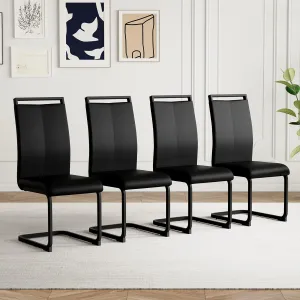 AZmac Modern Leather Dining Chairs Set of 4,Armless Kitchen Chairs,Dining Room Chairs with Upholstered Padded Seat and Sturdy Chrome Legs for Dining Room,Kitchen (Set of 4, Black-Black Leg)