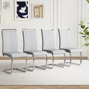 AZmac Modern Leather Dining Chairs Set of 4,Armless Kitchen Chairs,Dining Room Chairs with Upholstered Padded Seat and Sturdy Chrome Legs for Dining Room,Kitchen (Set of 4, Warm Grey)