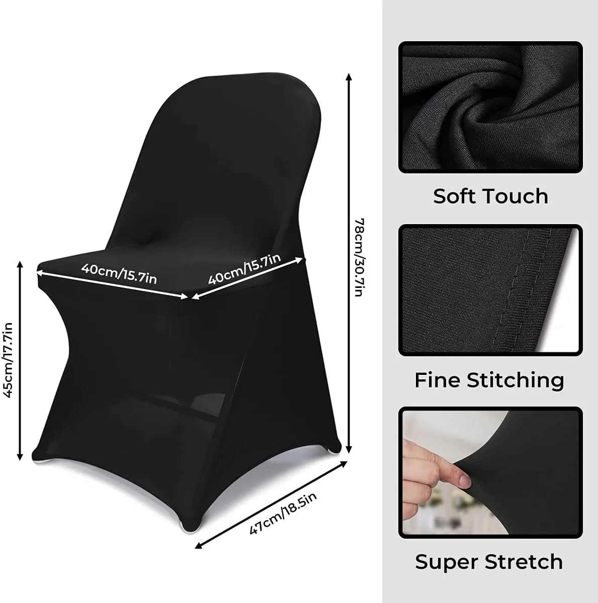 Babenest Spandex Folding Chair Covers - 30PCS Upgraded Universal Stretch Washable Fitted Chair Slipcovers Protector for Wedding, Holidays, Banquet, Party, Celebration (Black)