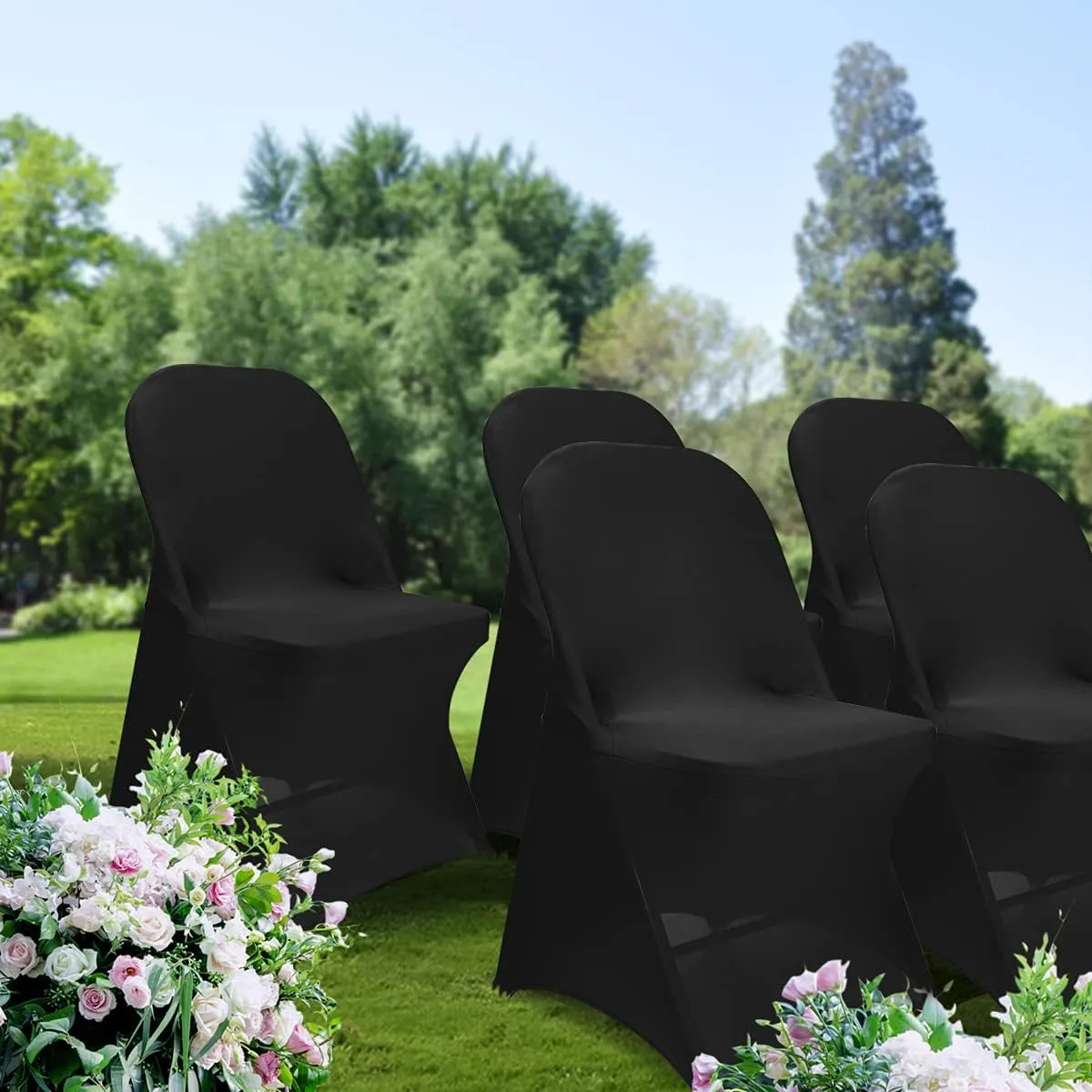 Babenest Spandex Folding Chair Covers - 30PCS Upgraded Universal Stretch Washable Fitted Chair Slipcovers Protector for Wedding, Holidays, Banquet, Party, Celebration (Black)