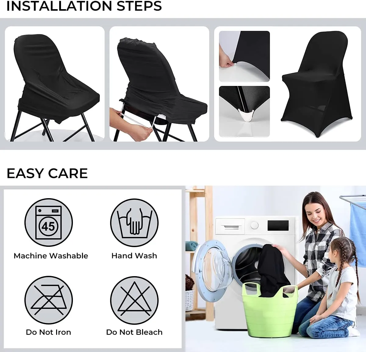 Babenest Spandex Folding Chair Covers - 30PCS Upgraded Universal Stretch Washable Fitted Chair Slipcovers Protector for Wedding, Holidays, Banquet, Party, Celebration (Black)