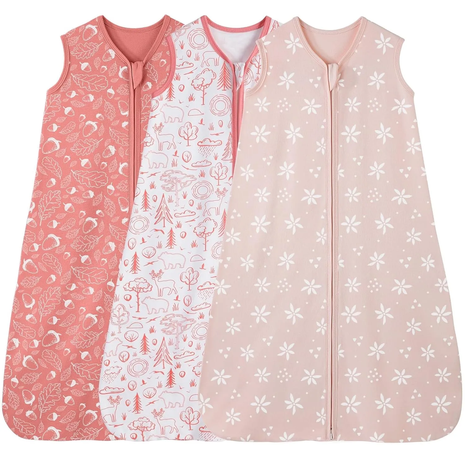 Baby Sleep Sack 18-24 Months, 100% Cotton Sleeping Sack for Newborn and Infant, 3 Pack Baby Wearable Blanket, 0.5 Tog Lightweight Double Zipper Sleep Bag Pink