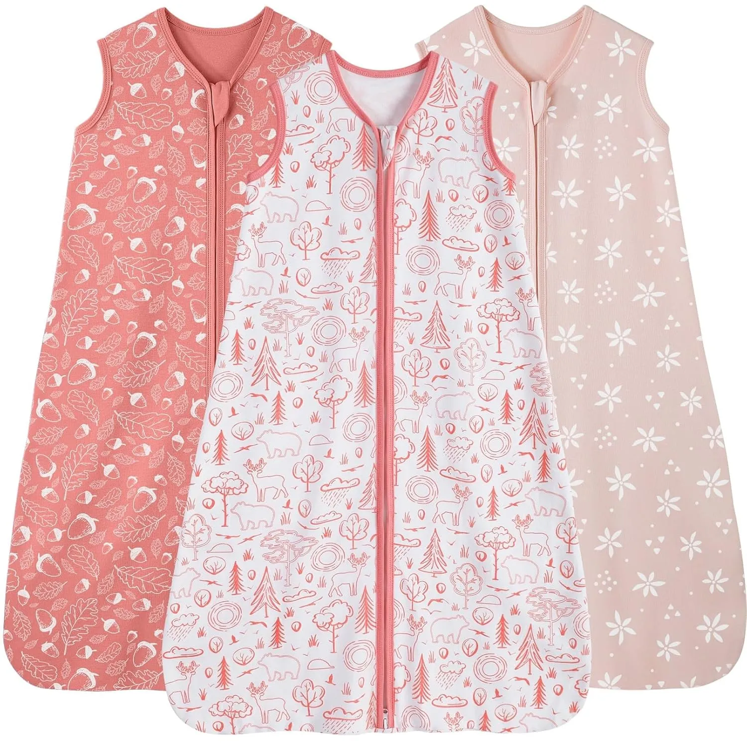 Baby Sleep Sack 18-24 Months, 100% Cotton Sleeping Sack for Newborn and Infant, 3 Pack Baby Wearable Blanket, 0.5 Tog Lightweight Double Zipper Sleep Bag Pink