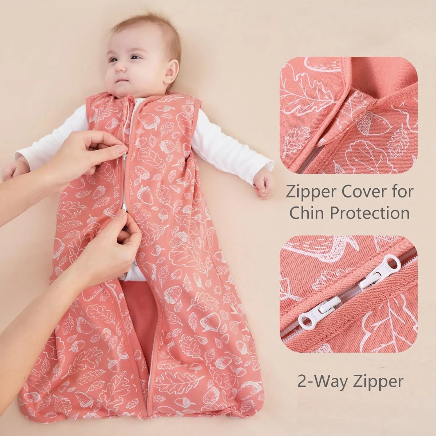 Baby Sleep Sack 18-24 Months, 100% Cotton Sleeping Sack for Newborn and Infant, 3 Pack Baby Wearable Blanket, 0.5 Tog Lightweight Double Zipper Sleep Bag Pink