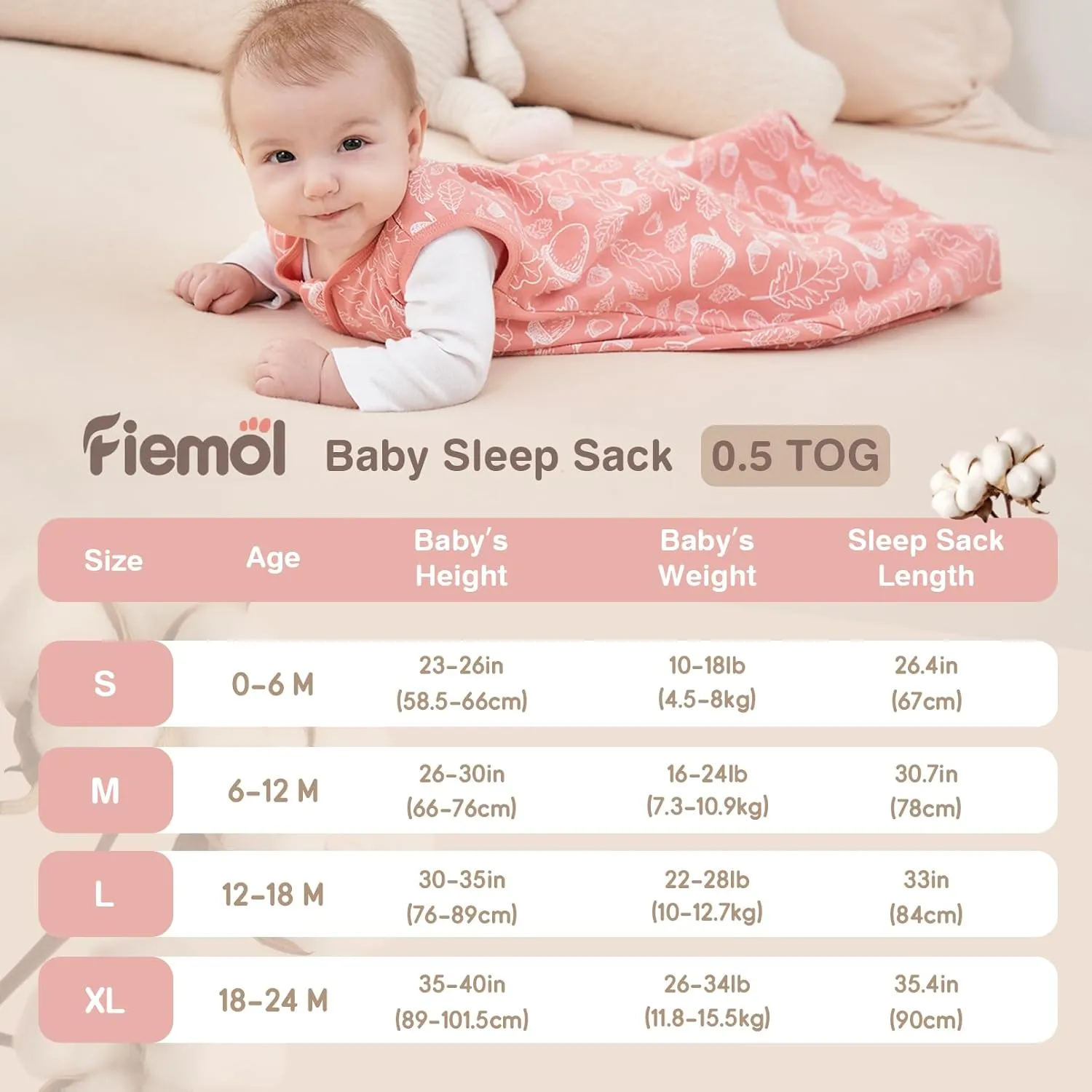Baby Sleep Sack 18-24 Months, 100% Cotton Sleeping Sack for Newborn and Infant, 3 Pack Baby Wearable Blanket, 0.5 Tog Lightweight Double Zipper Sleep Bag Pink