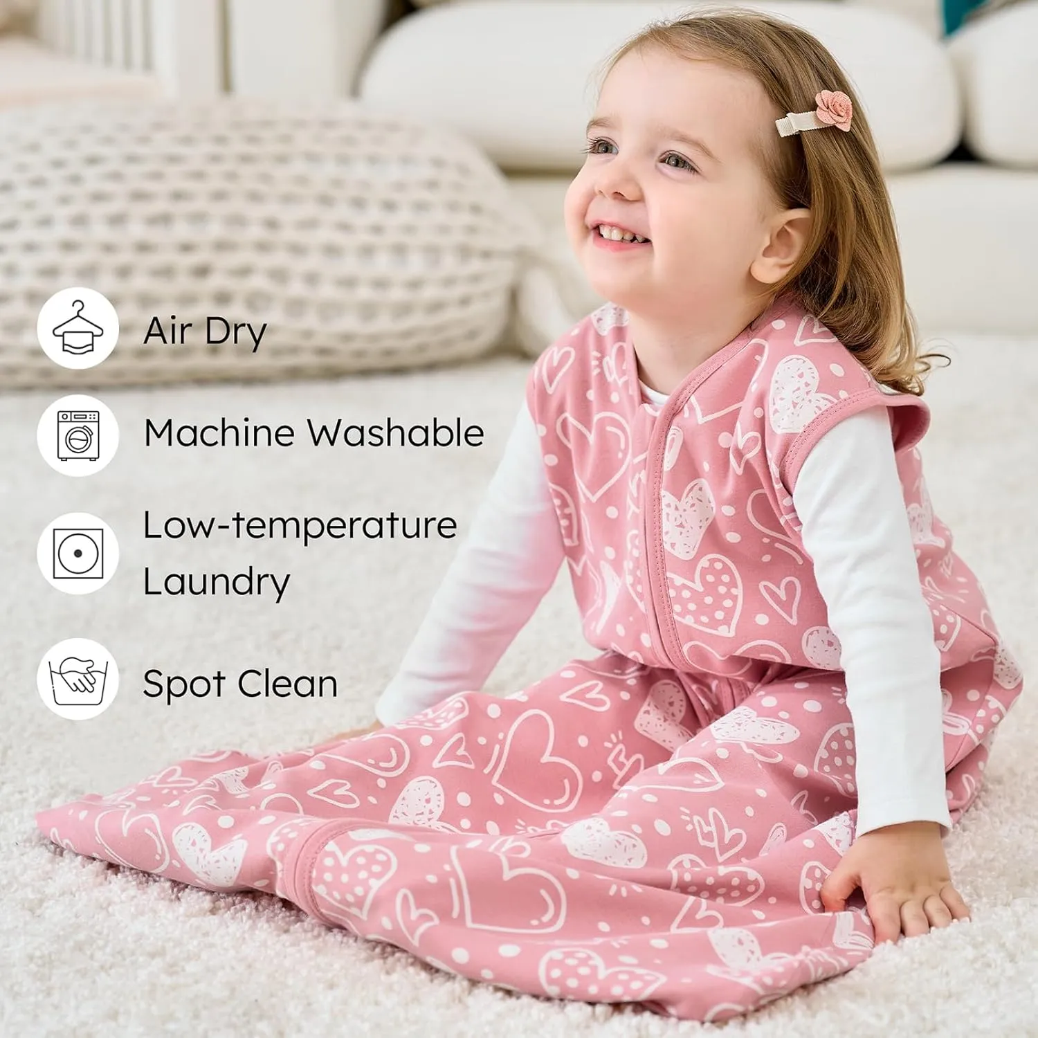 Baby Sleep Sack 6-12 months, 100% Cotton Sleeping Sack for Newborn and Infant, 3 Pack Baby Wearable Blanket for Boy and Girl, 0.5 Tog Lightweight Double Zipper Sleep Bag Pink Heart