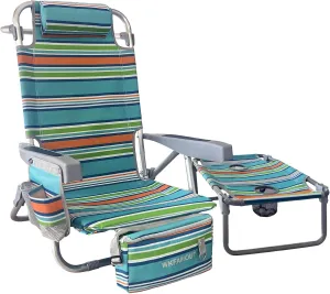 Backpack Beach Chair Aluminum with Folding Camping Table 5-Position Lay Flat Lounge Chair Outdoor for Adults with Insulated Cooler Bag and Cup Holder