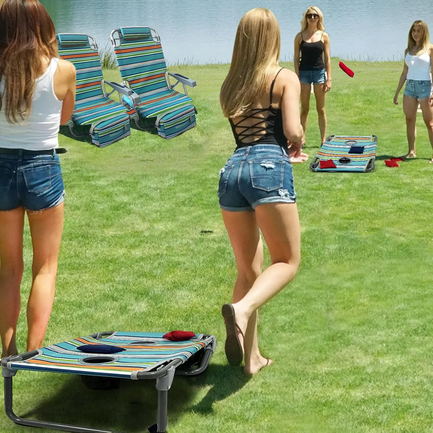 Backpack Beach Chair Aluminum with Folding Camping Table 5-Position Lay Flat Lounge Chair Outdoor for Adults with Insulated Cooler Bag and Cup Holder