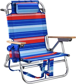 Backpack Beach Chairs for Adults Capacity 300 LBS Low 5 Position Beach Chair with Pouch Straps Folding Lightweight Reclining Aluminum Wide Lay Flat Single