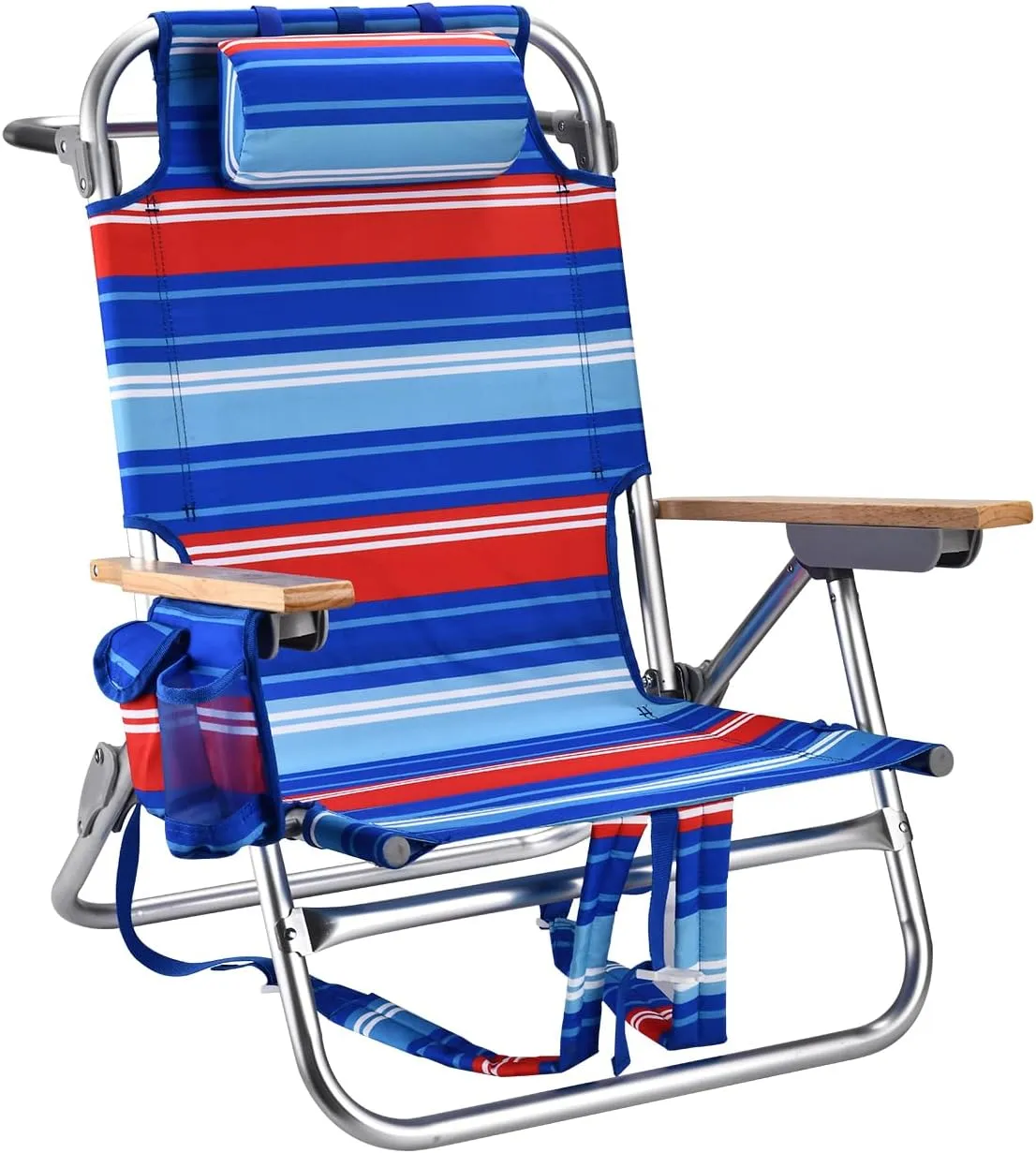 Backpack Beach Chairs for Adults Capacity 300 LBS Low 5 Position Beach Chair with Pouch Straps Folding Lightweight Reclining Aluminum Wide Lay Flat Single
