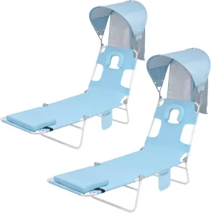 Backpack Beach Tanning Chair with Canopy Sun Shade & Face Hole, 6 Position Folding Lounge Sun Chair for Adults Outside Reading Sunbathing Poolside Camping Lawn, UPF 50 , 2 Pack, Patented