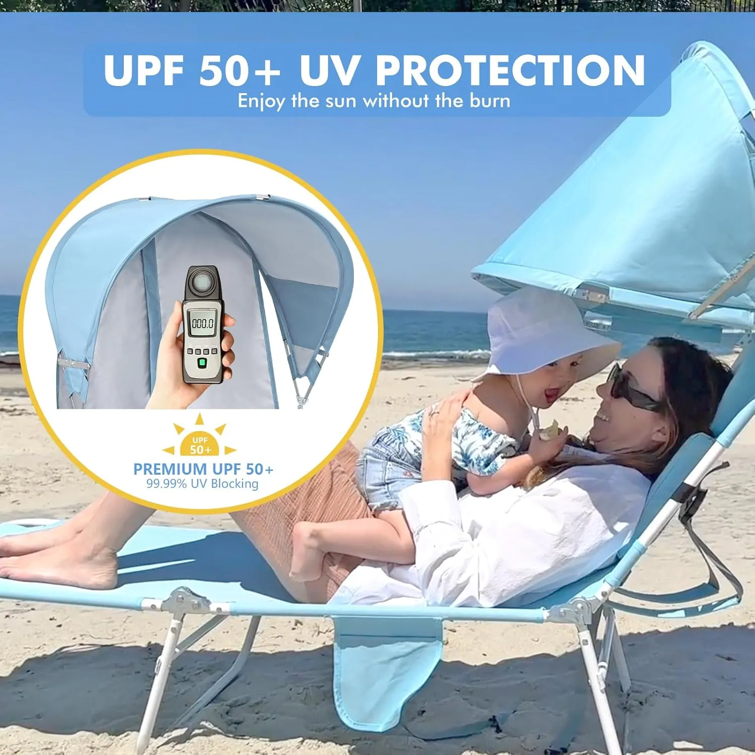 Backpack Beach Tanning Chair with Canopy Sun Shade & Face Hole, 6 Position Folding Lounge Sun Chair for Adults Outside Reading Sunbathing Poolside Camping Lawn, UPF 50 , 2 Pack, Patented