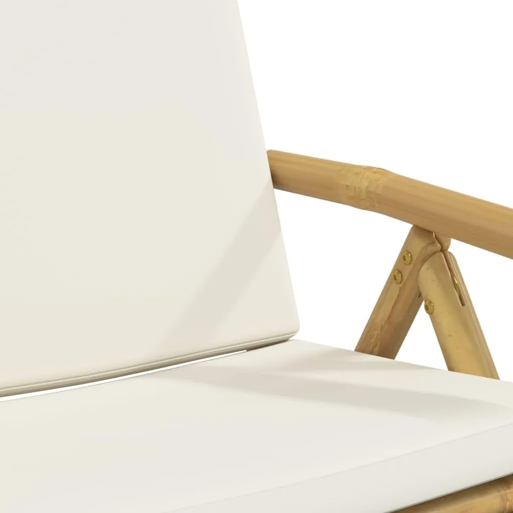 Backyard Chairs Beach Chair Outdoor Chairs Kitchen Chairs - 6 Piece Folding Patio Reclining Chairs with Cream White Cushions Bamboo for Beaches Outside Terrace Park
