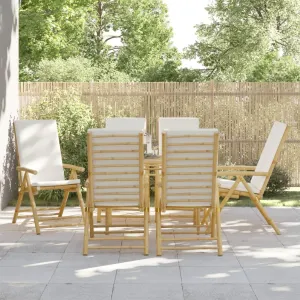Backyard Chairs Beach Chair Outdoor Chairs Kitchen Chairs - 6 Piece Folding Patio Reclining Chairs with Cream White Cushions Bamboo for Beaches Outside Terrace Park