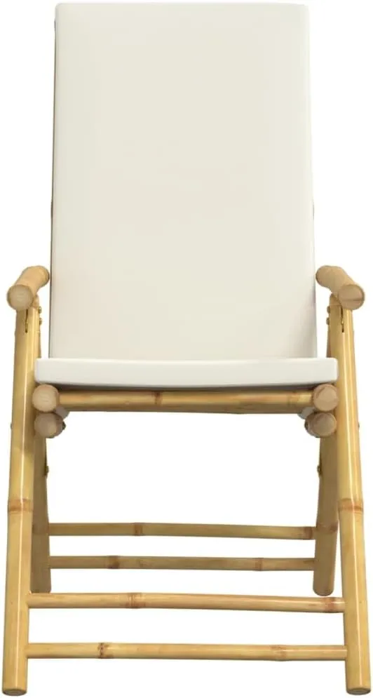 Backyard Chairs Beach Chair Outdoor Chairs Kitchen Chairs - 6 Piece Folding Patio Reclining Chairs with Cream White Cushions Bamboo for Beaches Outside Terrace Park