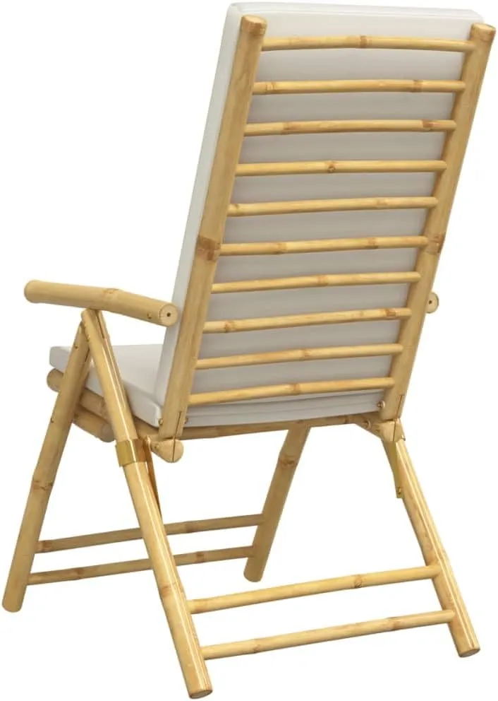 Backyard Chairs Beach Chair Outdoor Chairs Kitchen Chairs - 6 Piece Folding Patio Reclining Chairs with Cream White Cushions Bamboo for Beaches Outside Terrace Park