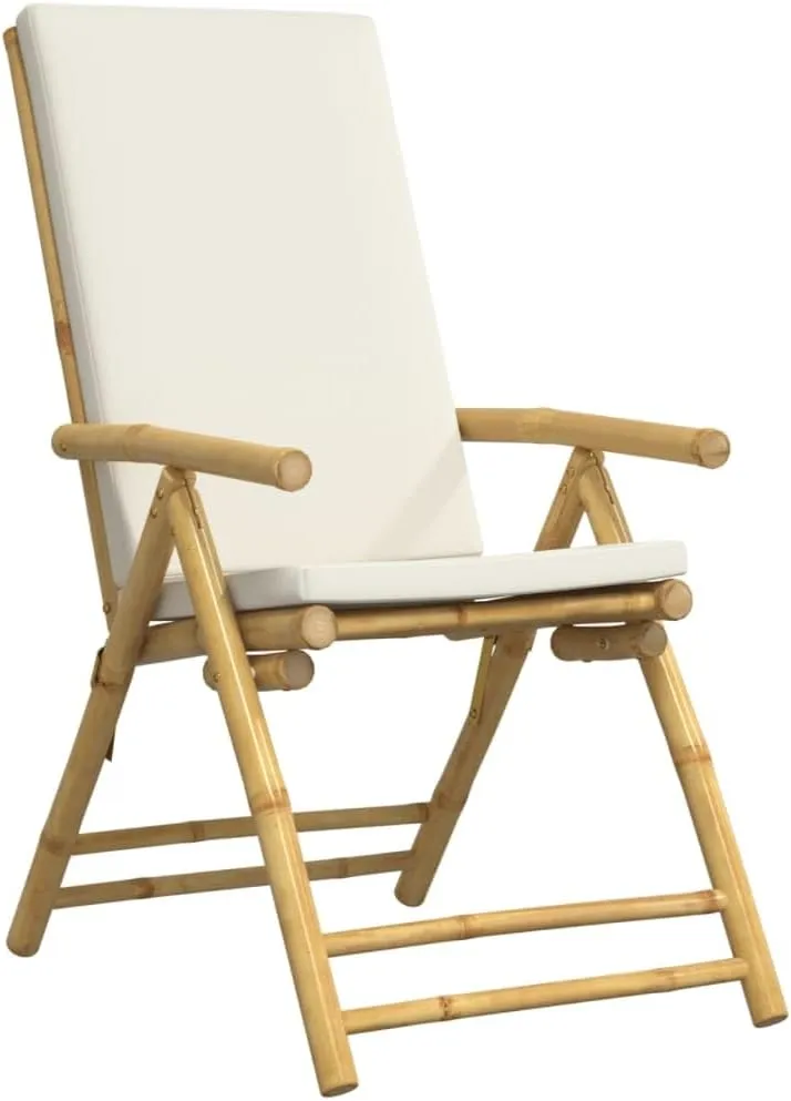 Backyard Chairs Beach Chair Outdoor Chairs Kitchen Chairs - 6 Piece Folding Patio Reclining Chairs with Cream White Cushions Bamboo for Beaches Outside Terrace Park