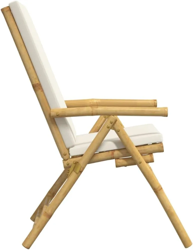 Backyard Chairs Beach Chair Outdoor Chairs Kitchen Chairs - 6 Piece Folding Patio Reclining Chairs with Cream White Cushions Bamboo for Beaches Outside Terrace Park