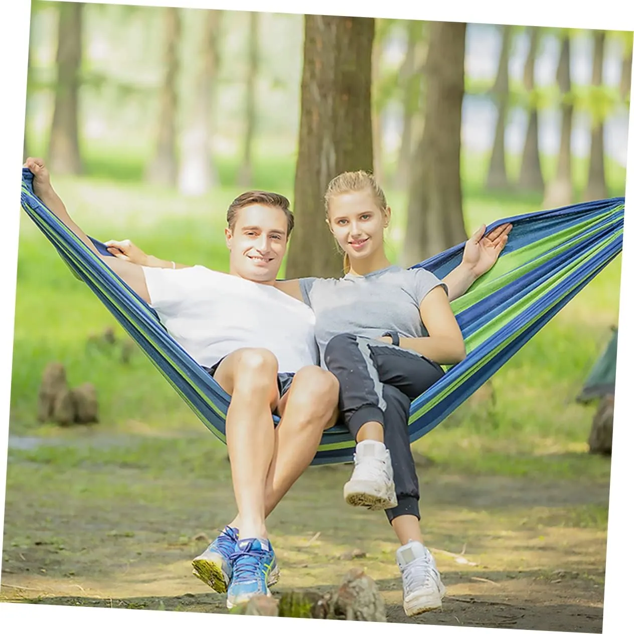Balacoo Fashionable Rainbow Design Canvas Hammock Double Person Outdoor Swing Sleeping Bed