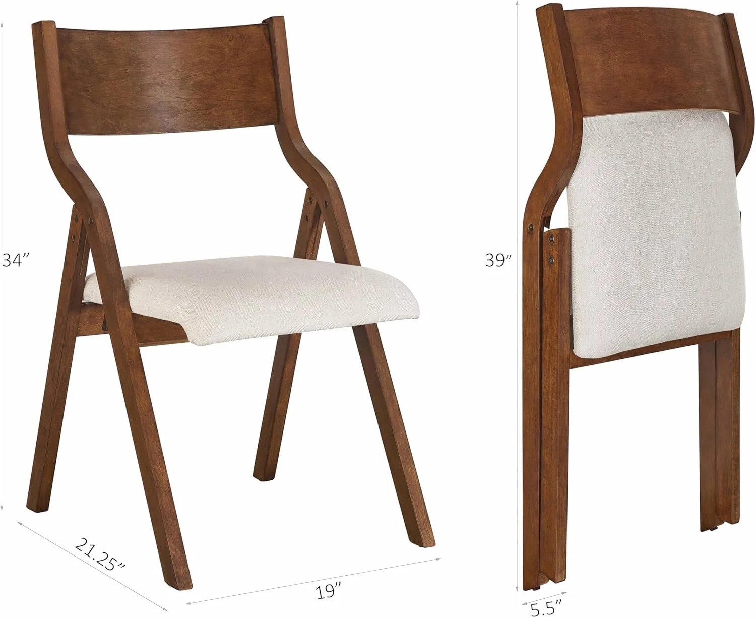 Ball & Cast Modern Folding Chairs Upholstered Kitchen Dining Chair Seating Set of 2, Walnut