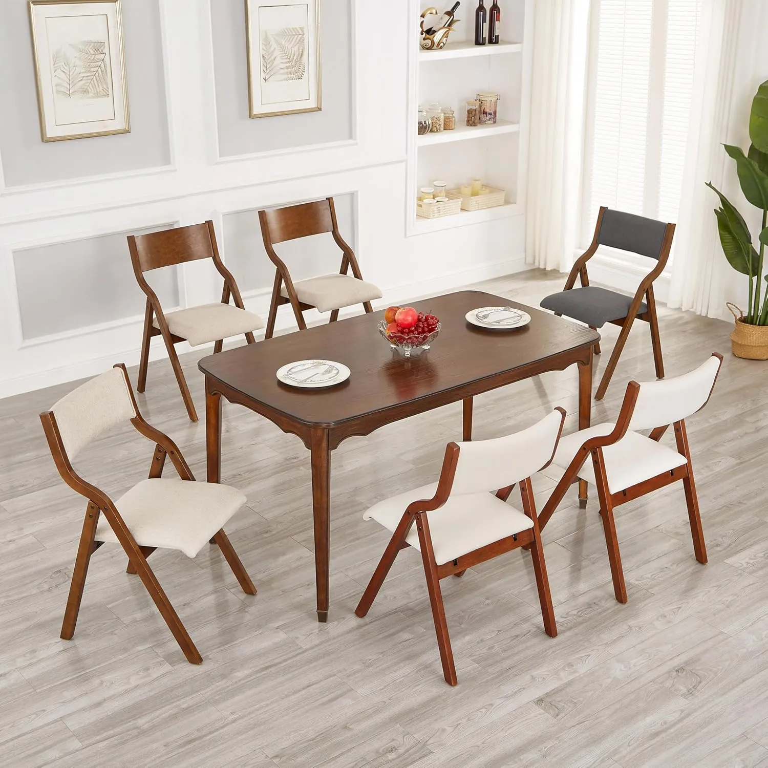 Ball & Cast Modern Folding Chairs Upholstered Kitchen Dining Chair Seating Set of 2, Walnut