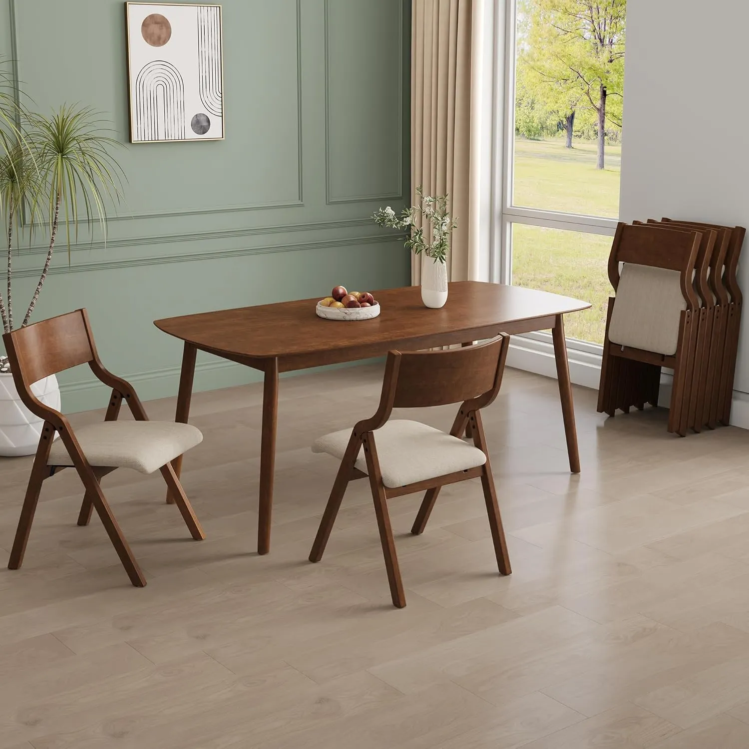 Ball & Cast Modern Folding Chairs Upholstered Kitchen Dining Chair Seating Set of 2, Walnut