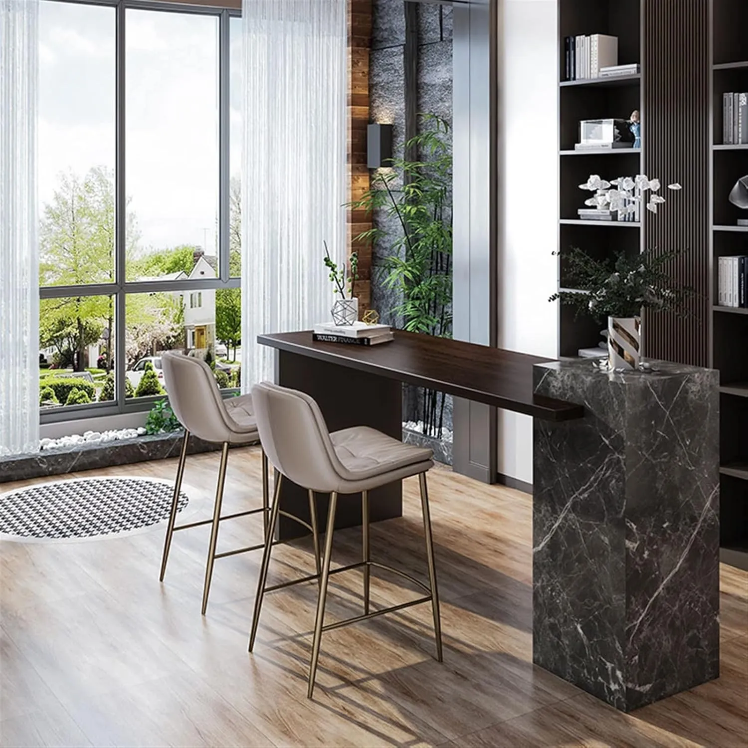 Bar Chairs Bar Chair Modern Minimalist Metal High Stool Home Double Cushion Back Chair Home Restaurant Kitchen Bar Table Chair Bar Stools with Back(C)