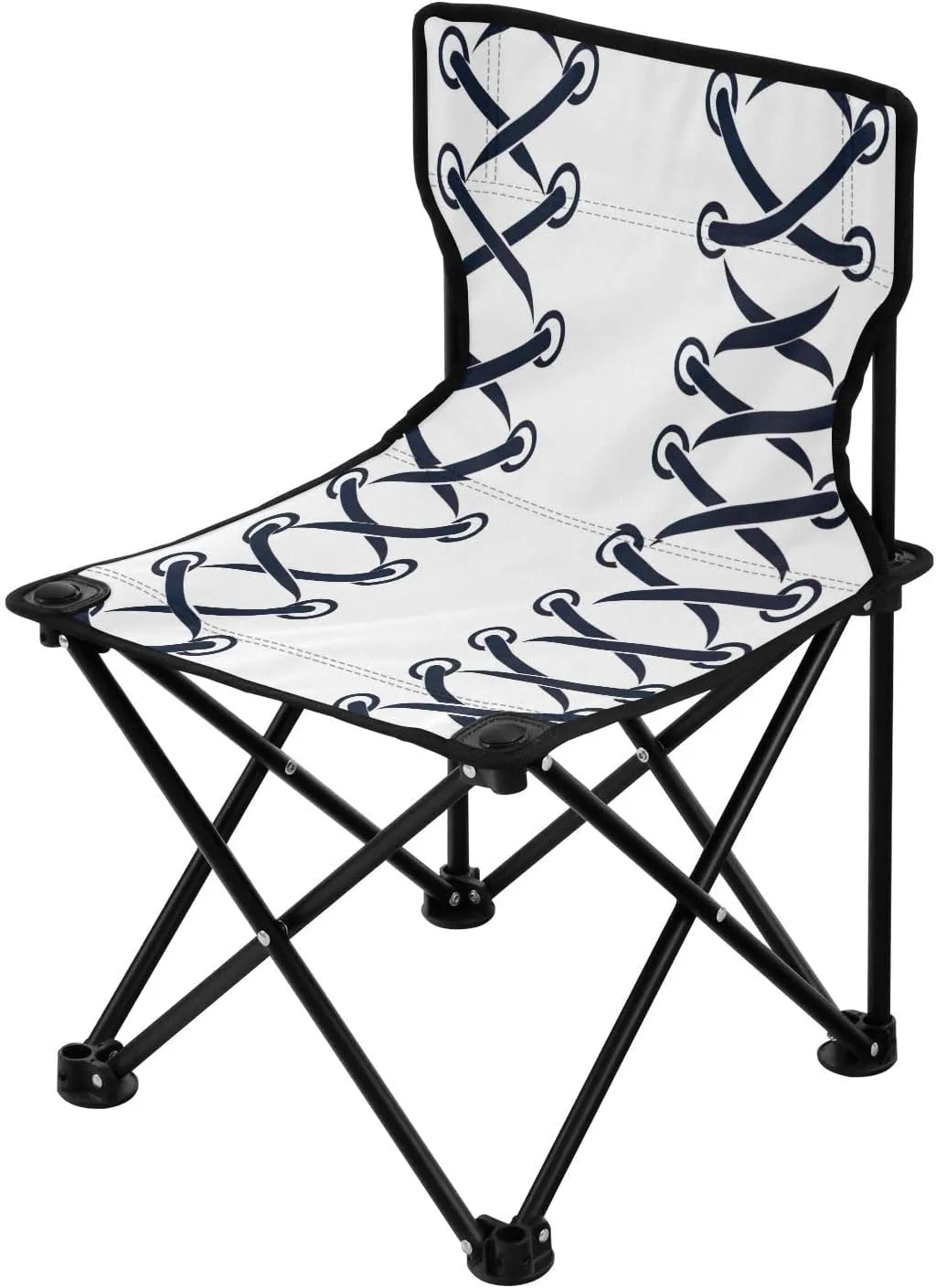 Baseball Black Texture Portable Outdoor Folding Chair Anti-Slip Padded Oxford Cloth Stool Camping Chair Small for Beach Hiking Fishing Gardening Quad Camp Chair