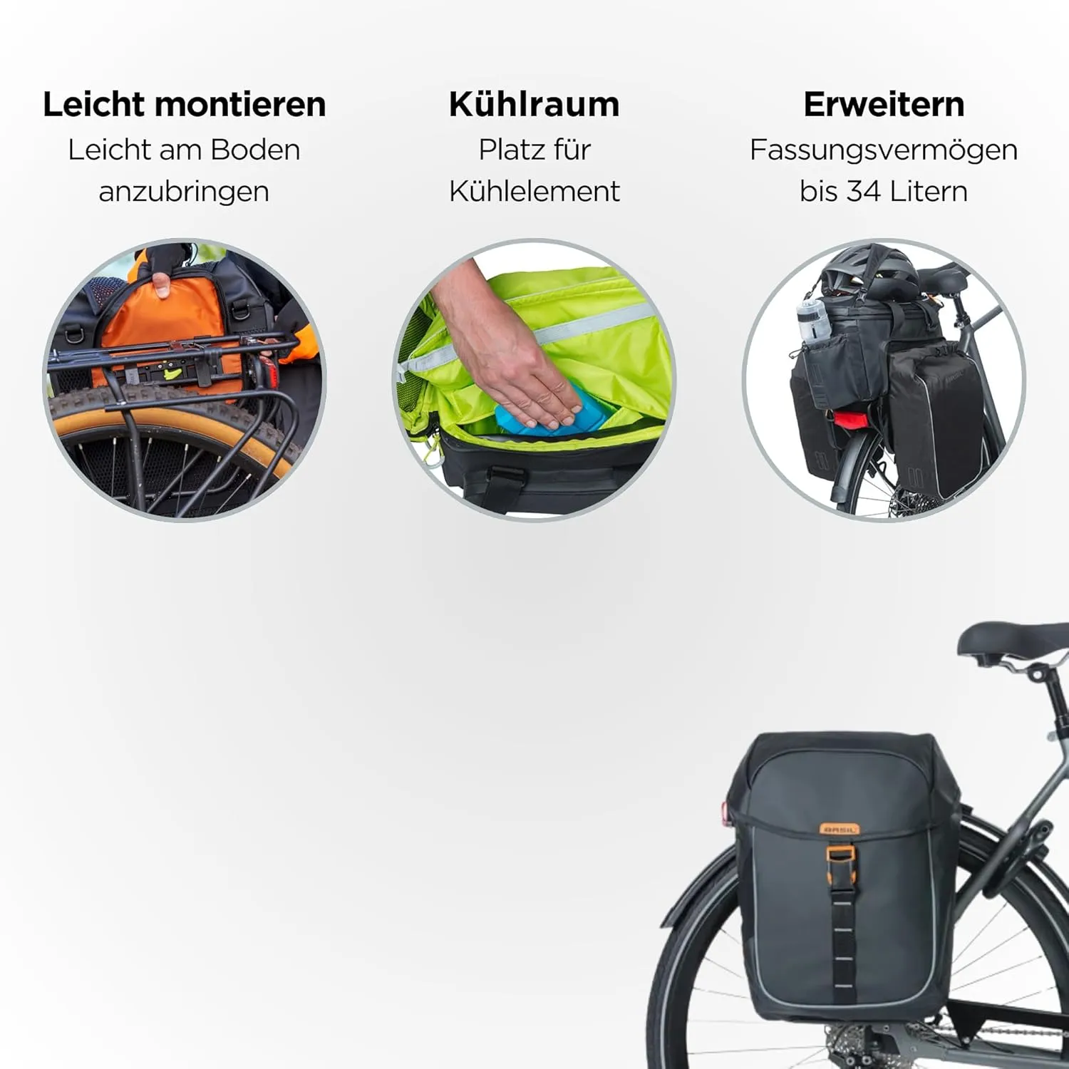 Basil Miles Double Bicycle Bag 34 Litres PVC Black/Orange