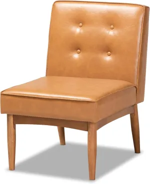 Baxton Studio Arvid Mid-Century Modern Tan Faux Leather Upholstered and Walnut Brown Finished Wood Dining Chair