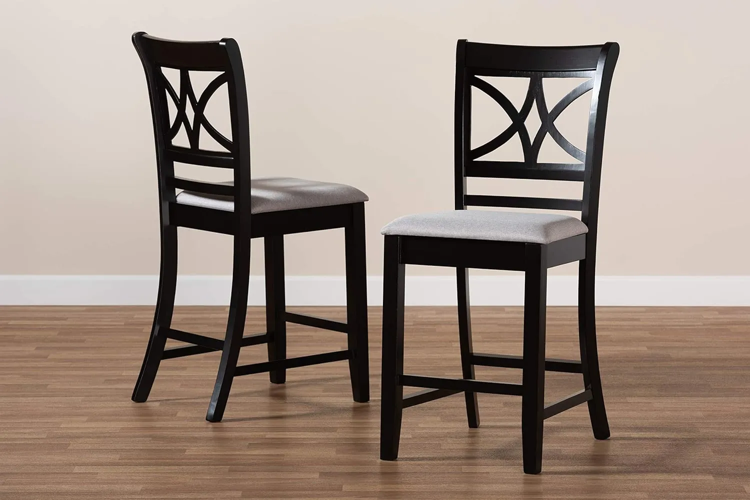 Baxton Studio Chandler Modern and Contemporary Grey Fabric Upholstered and Espresso Brown Finished Wood 2-Piece Counter Height Pub Chair Set