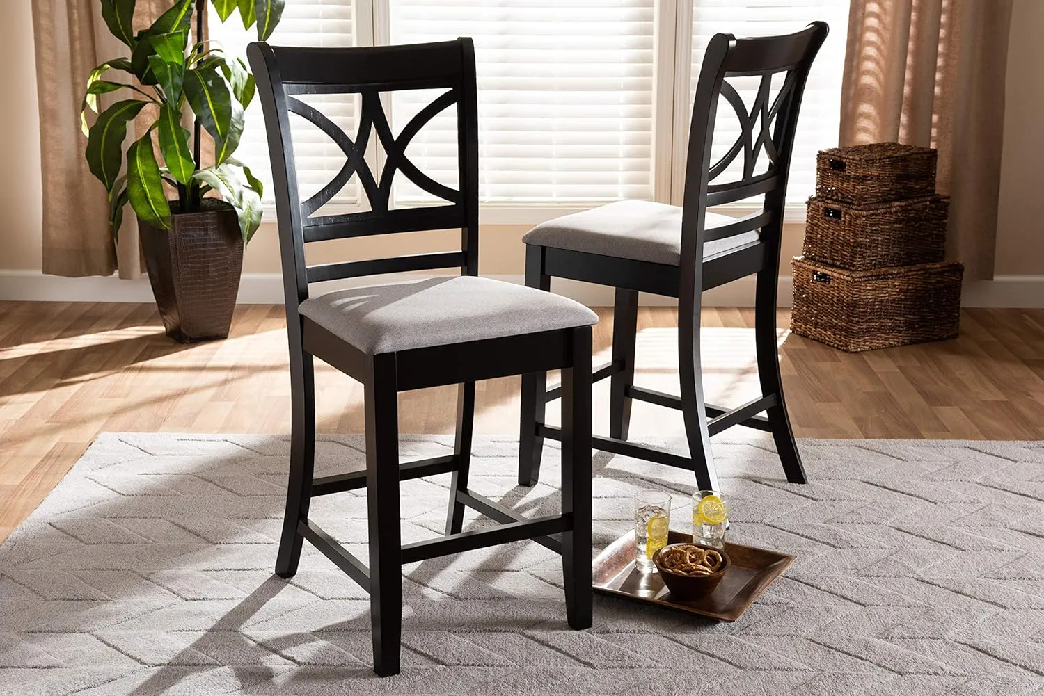 Baxton Studio Chandler Modern and Contemporary Grey Fabric Upholstered and Espresso Brown Finished Wood 2-Piece Counter Height Pub Chair Set