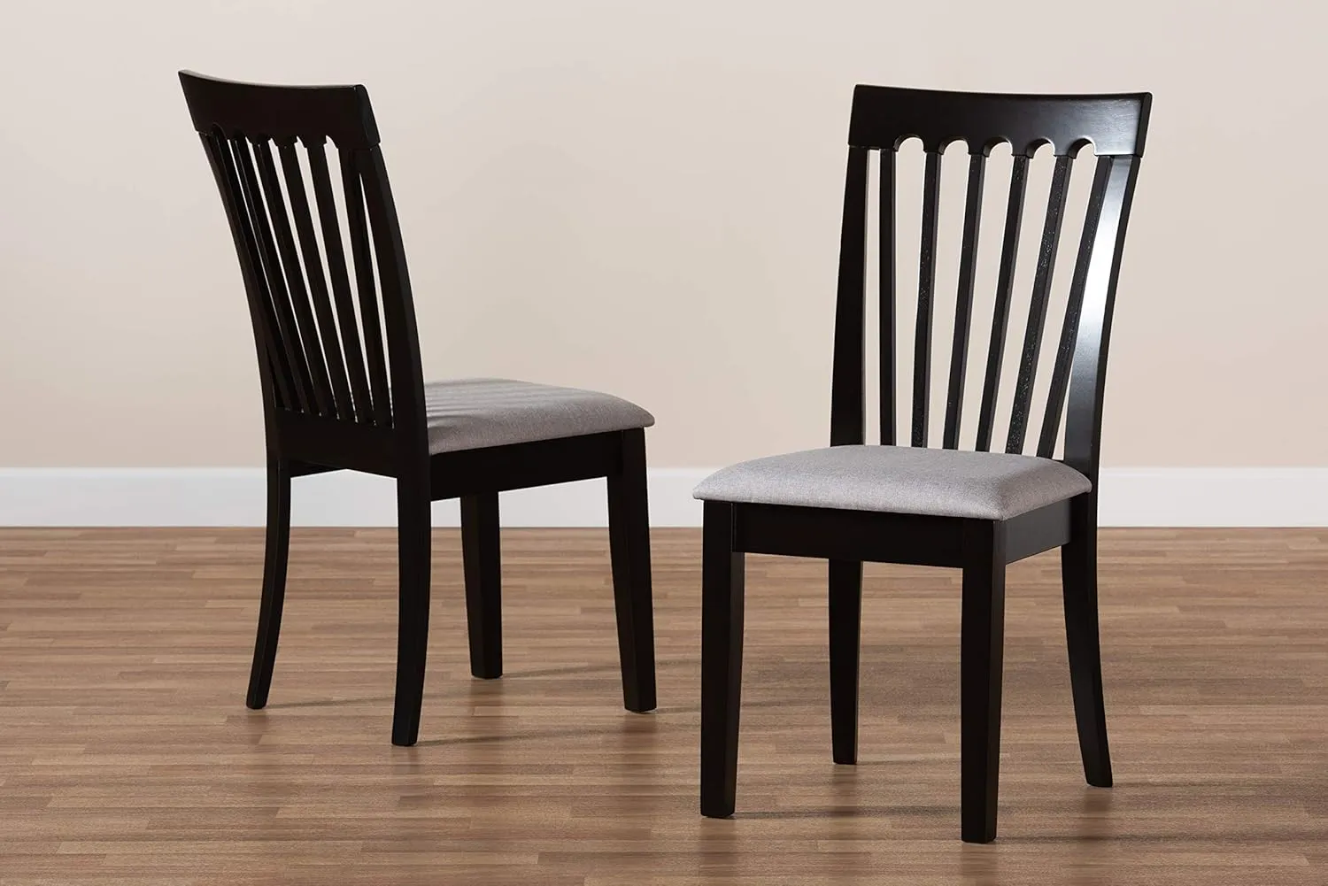 Baxton Studio Minette 2-Piece Dining Chair Set - Gray Fabric Upholstered With Espresso Brown Finished Wood