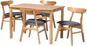 Baxton Studio Norwin Mid-Century Grey Fabric and Natural Brown Finished Wood 5-Piece Dining Set