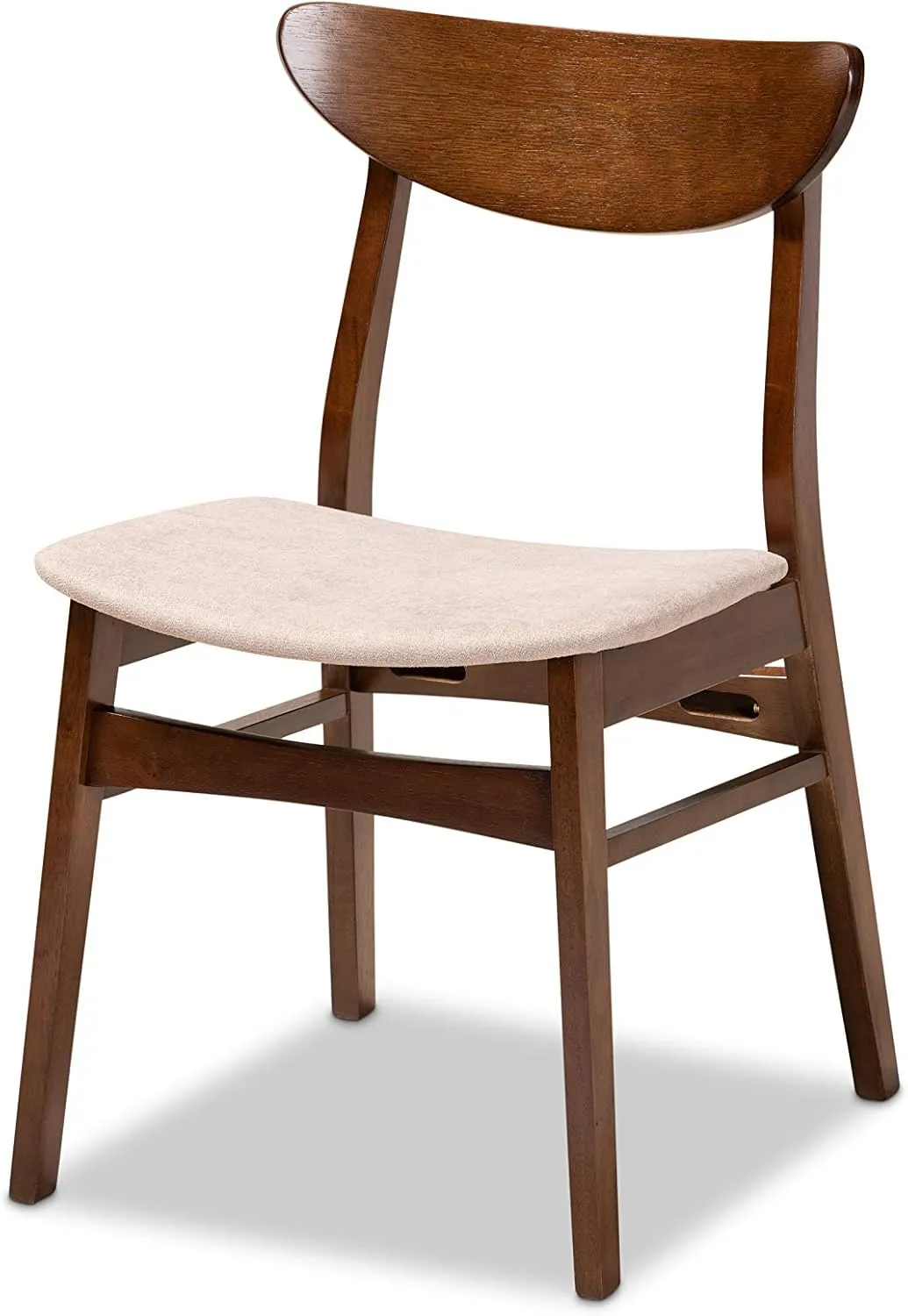 Baxton Studio Orion Mid-Century Modern Transitional Light Beige Fabric Upholstered and Walnut Brown Finished Wood 5-Piece Dining Set