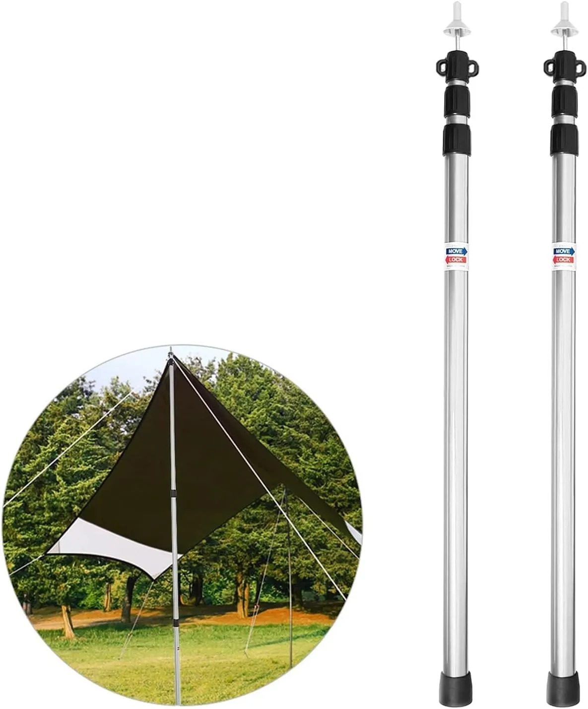 BCcamping Player's First Choice Thicken Aluminum Alloy Tent Pole Adjustable Tent Support Rod Beach Shelter Tarp Awning Pole Replacement Poles Camping Hiking Camping Bracket(Black 2pc 230cm)
