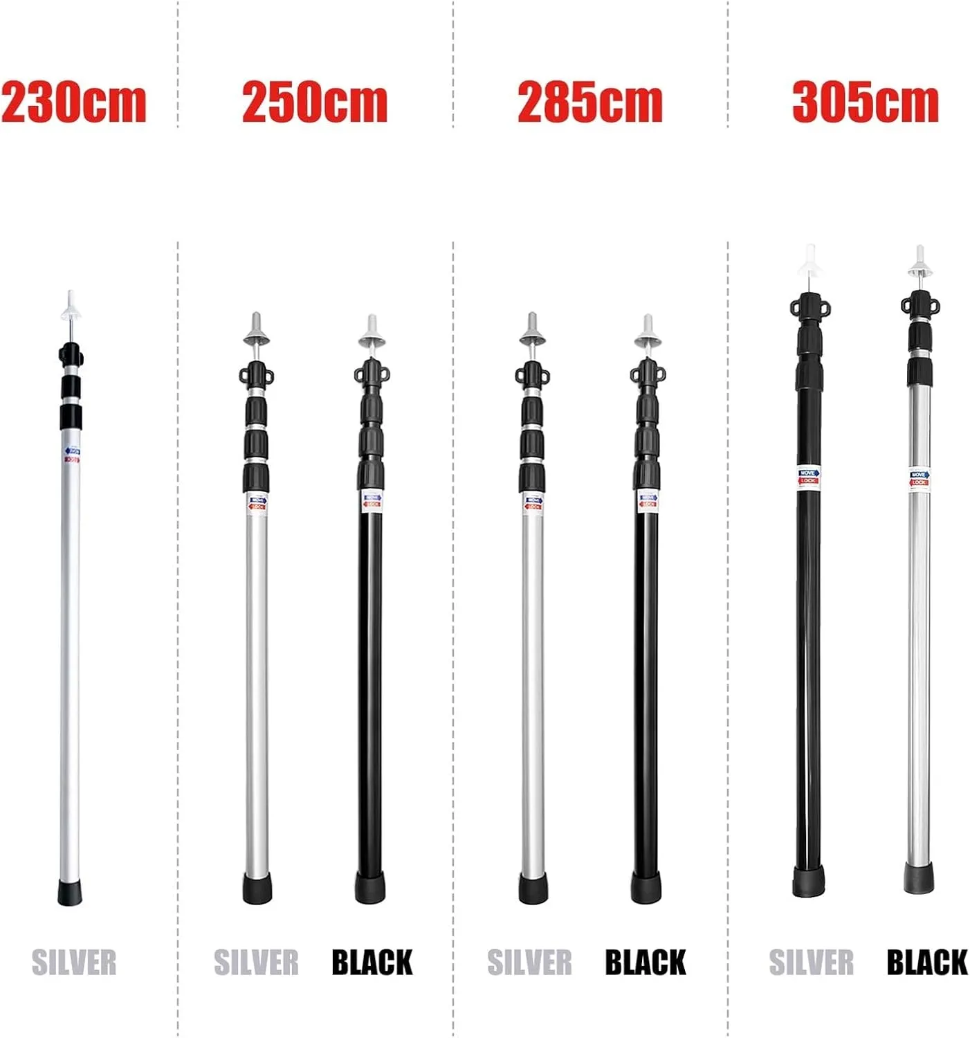 BCcamping Player's First Choice Thicken Aluminum Alloy Tent Pole Adjustable Tent Support Rod Beach Shelter Tarp Awning Pole Replacement Poles Camping Hiking Camping Bracket(Black 2pc 230cm)