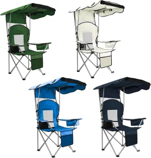 BDL Camping Chair with Canopy Shade Portable Folding Beach Chairs with Cooler, Mesh Backrest, Cup Holder, and Pocket for Camping, Fishing, Beach, and Sports, 4 Pack