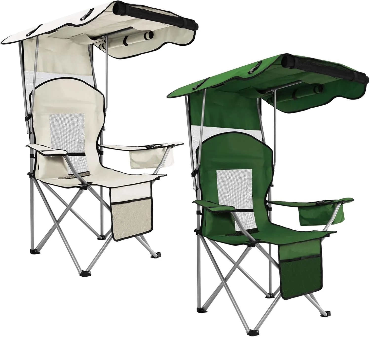 BDL Camping Chair with Canopy Shade Portable Folding Beach Chairs with Cooler, Mesh Backrest, Cup Holder, and Pocket for Camping, Fishing, Beach, and Sports,2 Pack