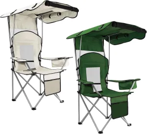BDL Camping Chair with Canopy Shade Portable Folding Beach Chairs with Cooler, Mesh Backrest, Cup Holder, and Pocket for Camping, Fishing, Beach, and Sports,2 Pack