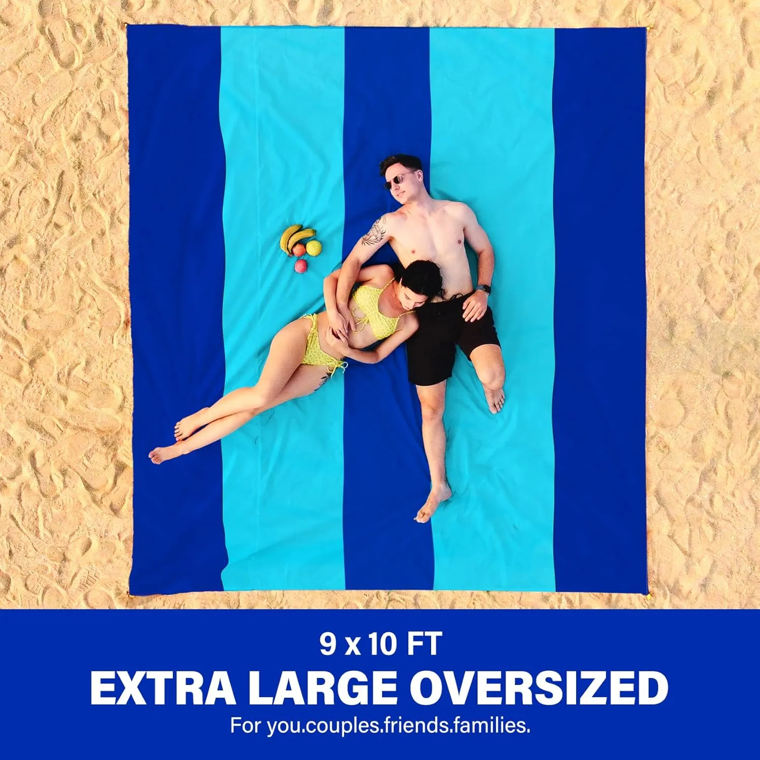 Beach Blanket Oversized Extra Large 10'X 9',Waterproof Sandproof Beach Blanket 2-8 Adults Lightweight Durable for Travel Camping Hiking Picnic (10'X 9', Blue2)