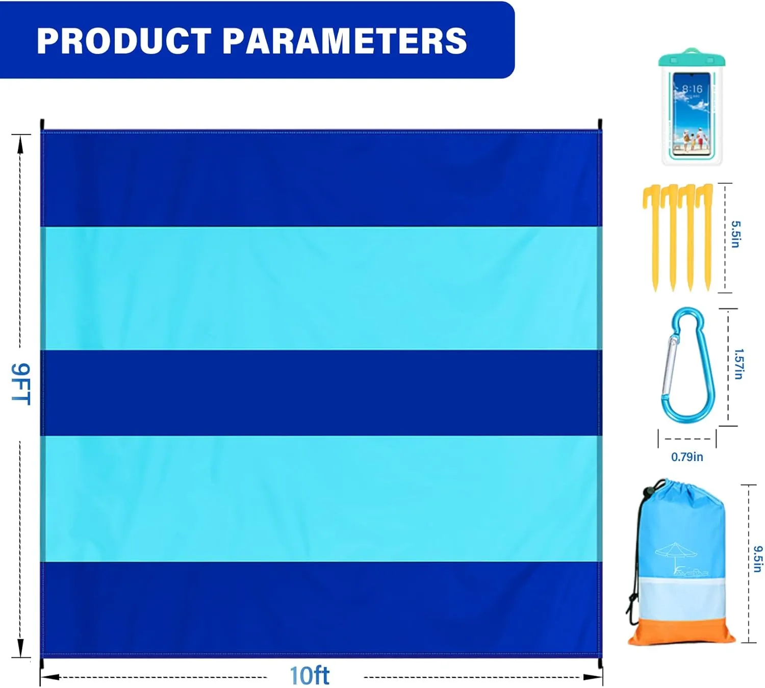 Beach Blanket Oversized Extra Large 10'X 9',Waterproof Sandproof Beach Blanket 2-8 Adults Lightweight Durable for Travel Camping Hiking Picnic (10'X 9', Blue2)