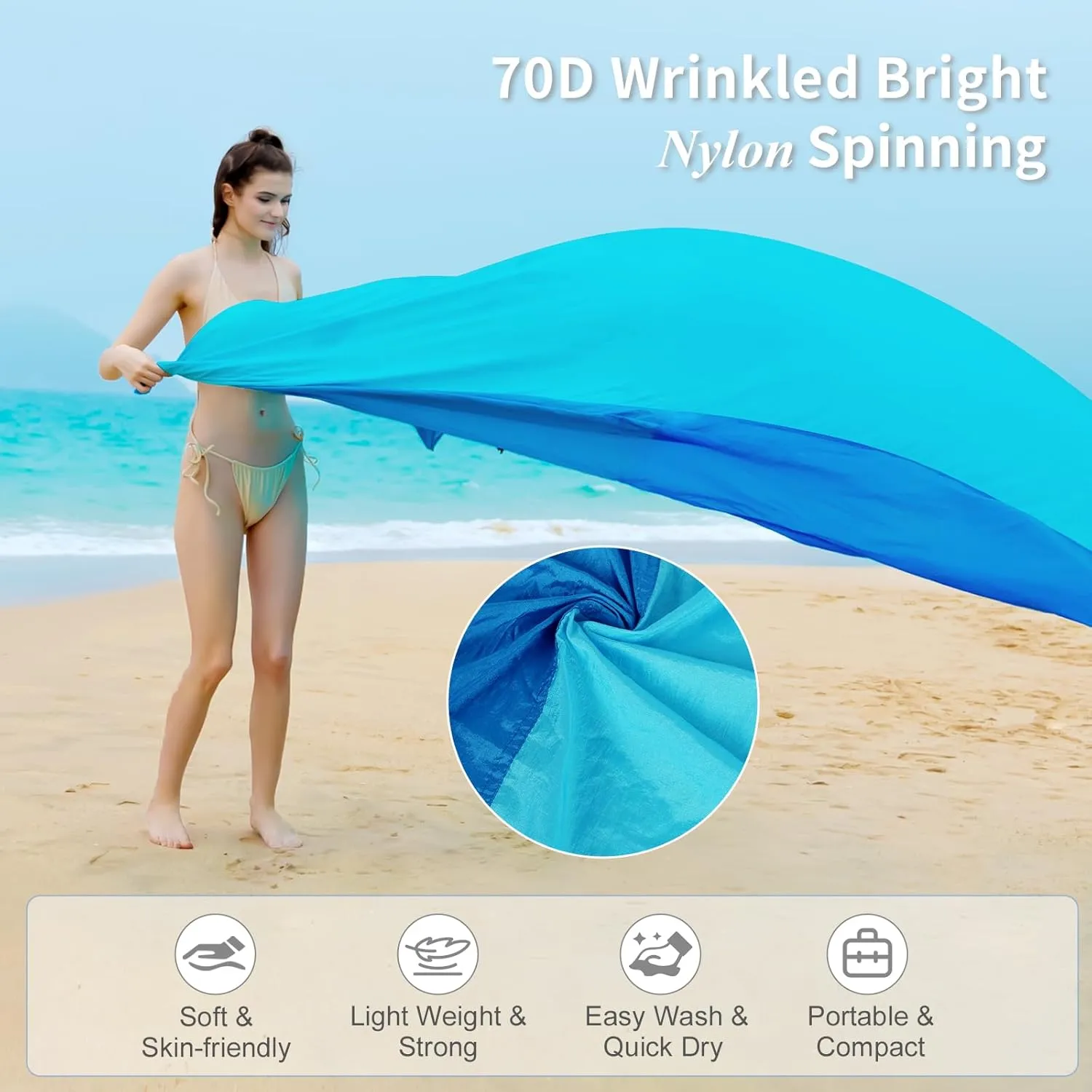 Beach Blanket Sandproof, Extra Large Beach Mat 106'' x 83'' Oversized Big & Compact Travel Mat Quick Drying, Lightweight, Pockets Picnic Mat for Beach, Camping, Hiking