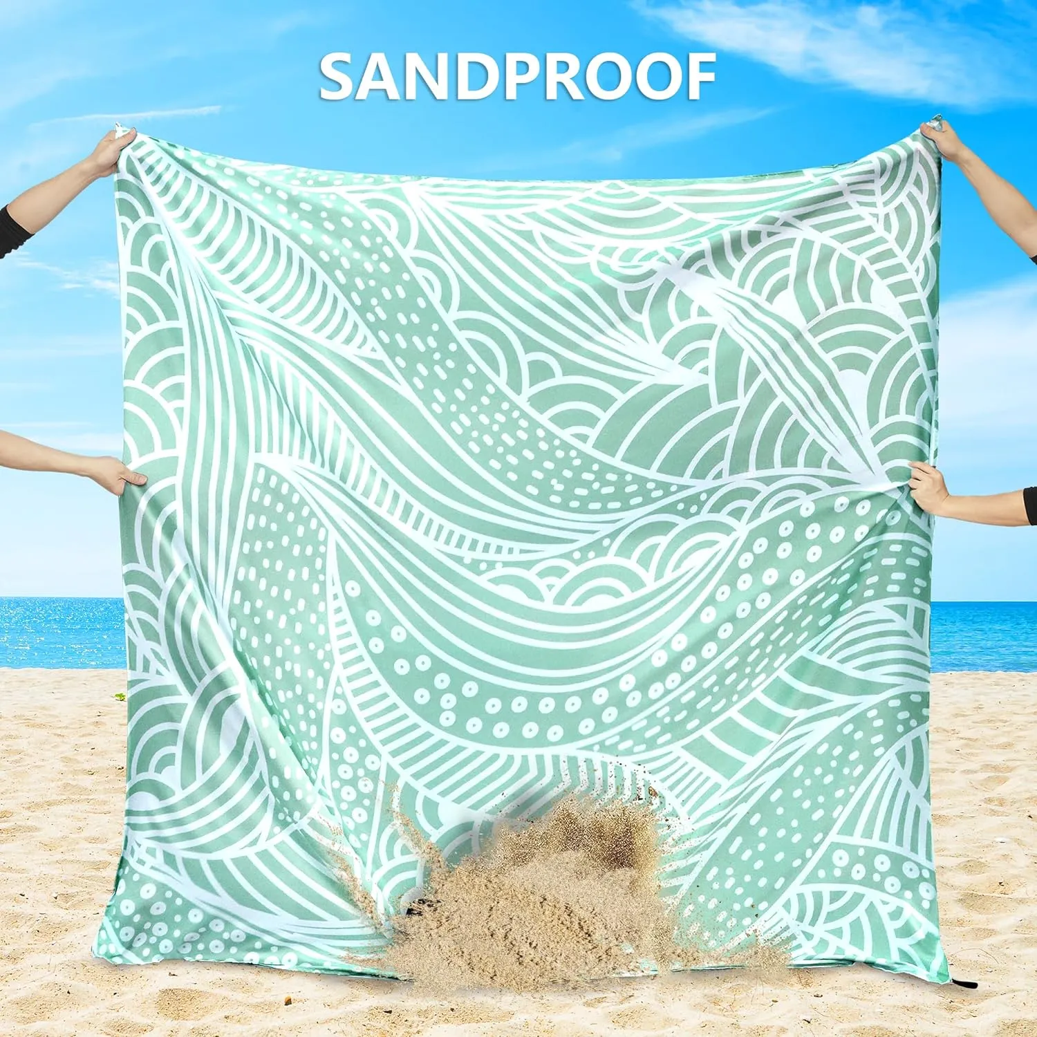 Beach Blanket Sandproof Extra Large Beach Mat Adults Waterproof Quick Drying Sand Free Mat Made by Premium Polyester with 4 Stakes & 4 Corner Pockets for Outdoor Travel Camping Hiking