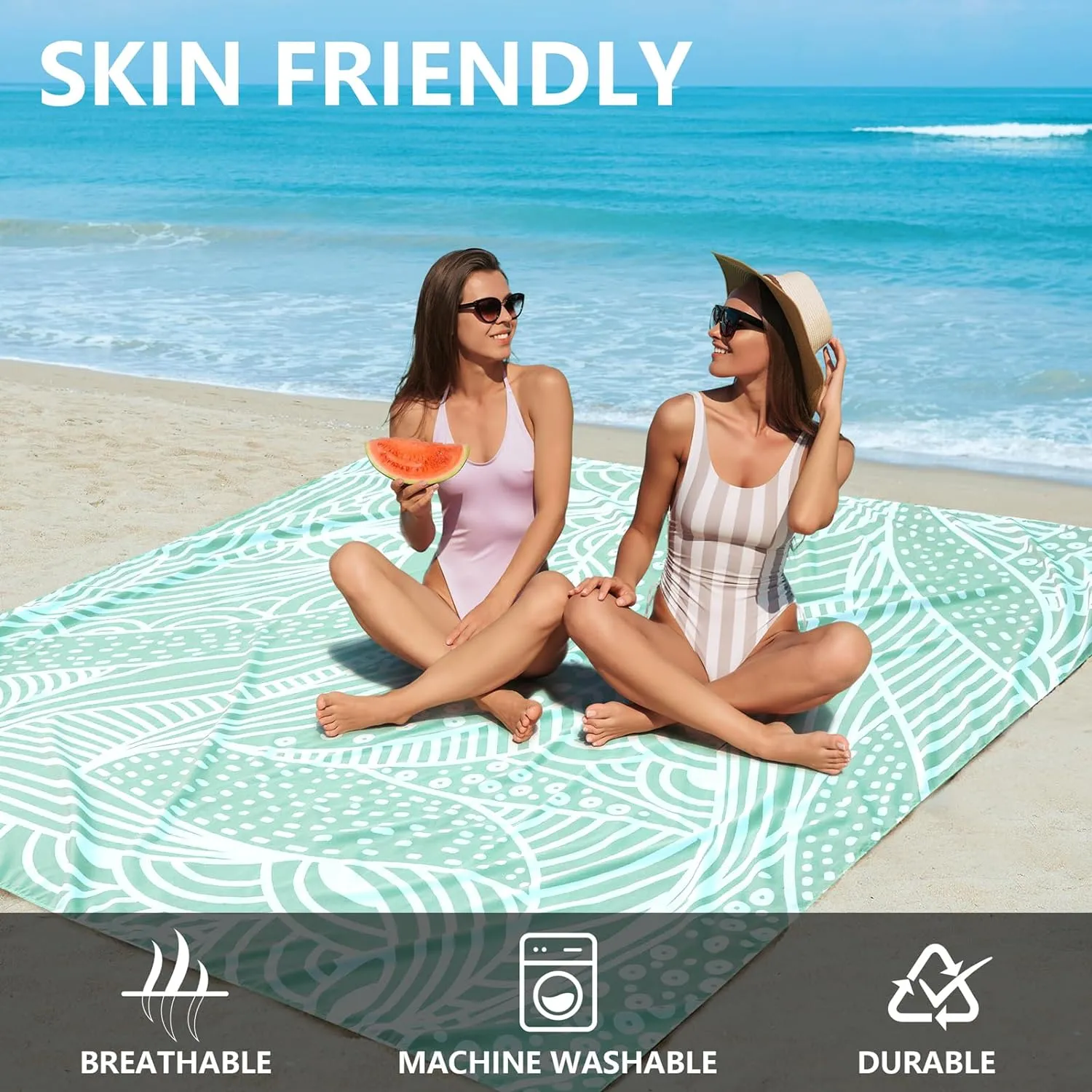 Beach Blanket Sandproof Extra Large Beach Mat Adults Waterproof Quick Drying Sand Free Mat Made by Premium Polyester with 4 Stakes & 4 Corner Pockets for Outdoor Travel Camping Hiking