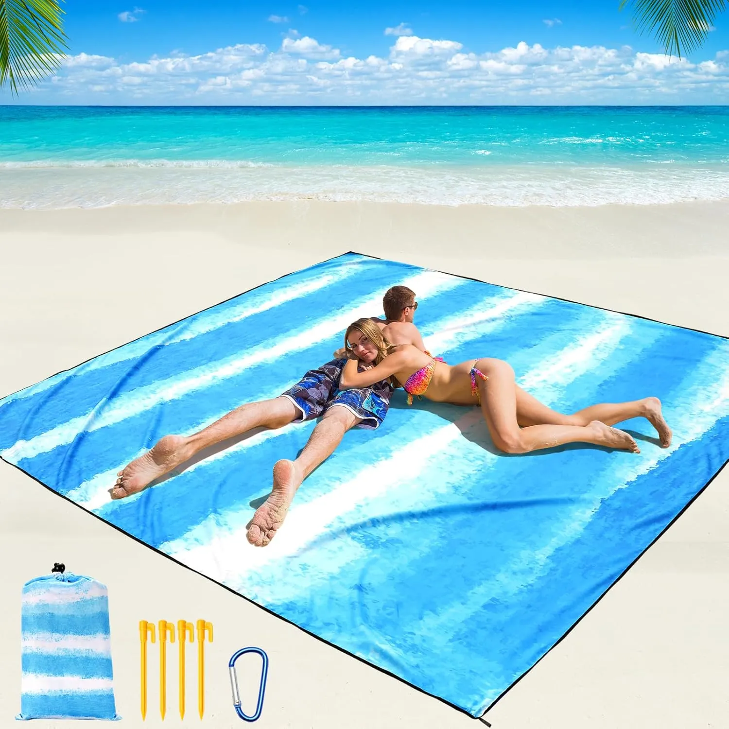 Beach Blanket Waterproof Sandproof Beach Mat 79" X 83" /10'x9'for 2-8 Adults Quick Drying Outdoor Picnic Mat Beach Accessories for Travel, Camping, Hiking